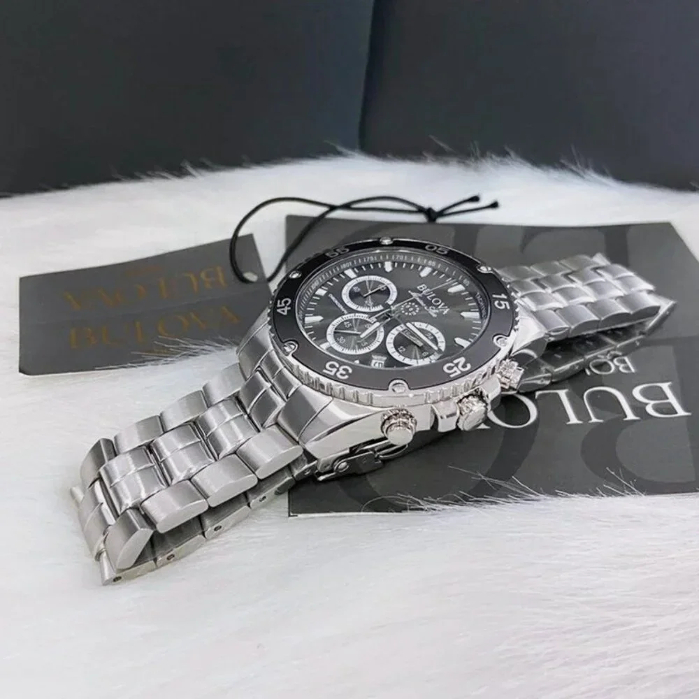 Men Bulova Classic Black Marine Star Chronograph Watch
